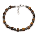 Tiger eye and gray jasper beaded bracelet with adjustable silver lobster clasp - Yellow Tiger Eye Style (B021)