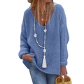 Close-up of blue knit texture with V-neckline and chunky openwork weave detail - 2XL / Denim Blue