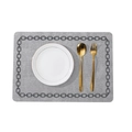 Gray rectangular leather placemat with chain border pattern and golden cutlery - Rectangle / Light Gray