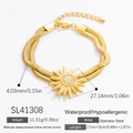 Bracciale sole in acciaio inossidabile dorato con catena da 17+5 cm e larghezza 4 mm - Motivo Sole Con Strass (SL41308) / Placcato Oro 18K