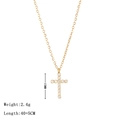 Elegant gold cross pendant necklace with clear zircons, 40+5cm length and 15mm height - Gold