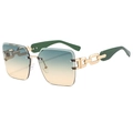 Lunettes de soleil carrées sans monture avec verres dégradés bleu-jaune et chaîne dorée - Monture Or Verres Vert Jaune