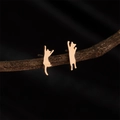 Asymmetric golden cat silhouette stud earrings for women on a natural wood branch - 756 Rose Gold