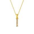 Minimalist gold necklace with vertical bar pendant featuring five inset cubic zirconia - Letter I