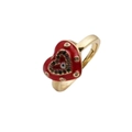 Gold plated ring with red heart enamel and evil eye motif accented by colorful zircons - Adjustable Open / Red