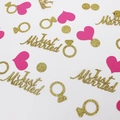 Just Married wedding confetti set with gold glitter rings and pink paper hearts - Gold Just Married+Ring/Rose Heart