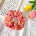 Pink laser mermaid scrunchie with yellow lemon patterns on soft organza fabric - Pink Pear
