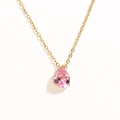 Close-up of gold chain necklace featuring a pear-shaped pink zircon pendant on white background - Pink Water Drop