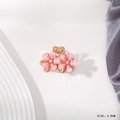 Mini gold alloy hair claw with pink striped flowers and rhinestones, size 3.8cm - 21# Pink Double Plum Blossom Claw