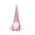 Pink and white Christmas gnome plush with long knit hat and heart pattern decor - Pink Polka Dot Knit Hat Rudolph Gnome