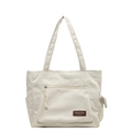 Large off-white corduroy tote bag for women featuring front zipper pocket and shoulder straps - Off White
