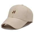 Beige cotton baseball cap with brown embroidered H letter, minimalist casual style - Adjustable / Khaki
