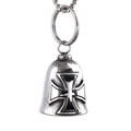 Colgante campana motera de Cruz de Hierro en acero inoxidable plata vintage para hombre - Cruz con Llavero (GBK-025) / Color Acero