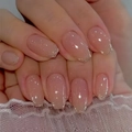 Uñas postizas nude degradado con puntas French purpurina plateada y forma cuadrada - Estilo Ombre Glitter Plateado Rosa Nude (AW188)