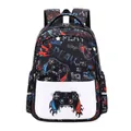 Waterproof school backpack for boys featuring pixel game prints and play win motifs - Black Game Console / Black