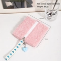 Pink plush coin purse with heart strap and blue heart charm for daily organization - Middle-Open Coin Purse Style / Pink