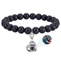 Bracelet de projection en pierre de carte 8mm personnalisé avec pendentif cœur - Pierre mate