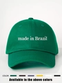 Detailed view of Made in Brazil embroidery on green cotton cap with six color options - Adjustable / Olive Green