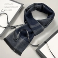 Herren Wollschal mit Karomuster in Dunkelblau und Grau mit feinen Fransen - Color Block Jacquard (TK022) / 180*30cm