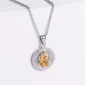 Collier bicolore avec pendentif rond des 12 constellations et portrait doré sculpté - Verseau