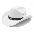 Classic white felt cowboy hat with sun flower metal studs and black band on white background - M(56-58cm) / White