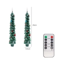 Set of two green 25cm Christmas tree LED candles with multi-function remote control - Snowy Berries Candle 2PCS Remote