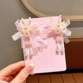 Fermagli a fiocco rosa con fiori bianchi e perle pendenti per bambine - 6# Stile Fiocco Rosa (6# Molletta per Capelli con Fiocco Rosa 1 Paio)