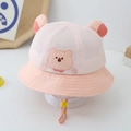 Detailed view of pink baby sun hat with breathable mesh and cute bear embroidery - Kids' Universal Size / Bear Pink
