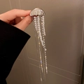 Detail of jellyfish brooch with long pearl tassels and rhinestones on silver alloy - Silver Pearl Jellyfish Tassel Style (39#)