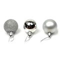 Set de boules de Noël argentées avec finitions pailletées, mates et miroir pour le sapin - 3cm / Argent