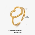 Anillo abierto ajustable con forma de corazón hueco en acero inoxidable dorado para mujer - Abierto Ajustable / Dorado