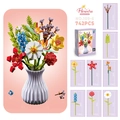 DIY 742pcs building block flower bouquet with vase for creative children model building - Daisy Lily Lavender Style (109-6)