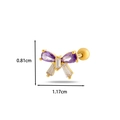 Golden bow cartilage stud with purple teardrop gems and sizing marks 1.17cm x 0.81cm - 12# Golden