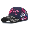 Navy and black baseball cap with floral print and pink MHC 3D embroidery detail - Adjustable / HC Navy Blue Front