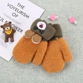 Cute cartoon bear knitted winter gloves for toddlers aged 0-3 in brown and khaki - Ginger Yellow