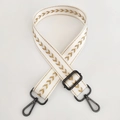 Adjustable beige nylon strap with gold arrow embroidery and black metal hooks - White Gold Thread + Gunmetal Buckle