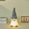 Grijze kerstkabouter pluche met zilveren lovertjes en warmgele LED-lichtdecoratie - Grijs