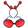 Ladybug party accessory set with red antenna headband and honeycomb lens glasses - Red Black Antenna Bow Set