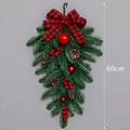 60cm Christmas teardrop swag with red berries, pine cones and buffalo plaid bow decoration - Upside Down Christmas Tree Swag (No Light)