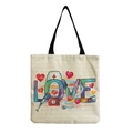 Detail of canvas nurse tote bag featuring colorful LOVE typography and medical icons - Medical Elements LOVE Combination Style (hm6968)