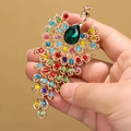 Elegant gold peacock brooch with multicolored crystals and a green teardrop stone - YNCP3493 Peacock / 50*110mm / Gold Green