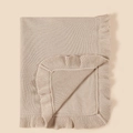 Beige knit baby blanket with ruffle edges, soft cotton stroller cover in Nordic style - 75*95cm / Khaki