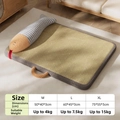 Summer pet cooling mat with woven rattan surface and grey plush border in various sizes - M (50*40*3cm) / Portable Fish Style - Brown Grey