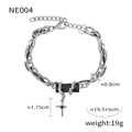 Bracciale a catena argento con pietra nera, decoro intrecciato e ciondolo a croce - Bracciale (NE004) / Colore Acciaio Zircone Nero
