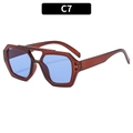 Retro geometric double-bridge pilot sunglasses with amber frames and light blue lenses - Tea Frame Blue Lens