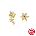 Asymmetric 925 sterling silver flower stud earrings in gold with sparkling zircon stones - Gold Flower Style / 925 Silver