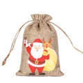 Christmas burlap drawstring gift bag with Santa and reindeer cartoon patterns - Santa & Elk F-04 / 10*15cm