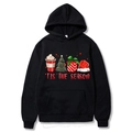 Felpa nera di Natale con stampa Tis The Season, albero di Natale e tazza da caffè - S / Nero