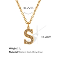 Elegant gold titanium steel letter S necklace with sparkling rhinestones and adjustable chain - S