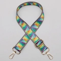 Adjustable woven shoulder strap with colorful geometric triangles and gold metal hooks - No. 608 Gold Hook